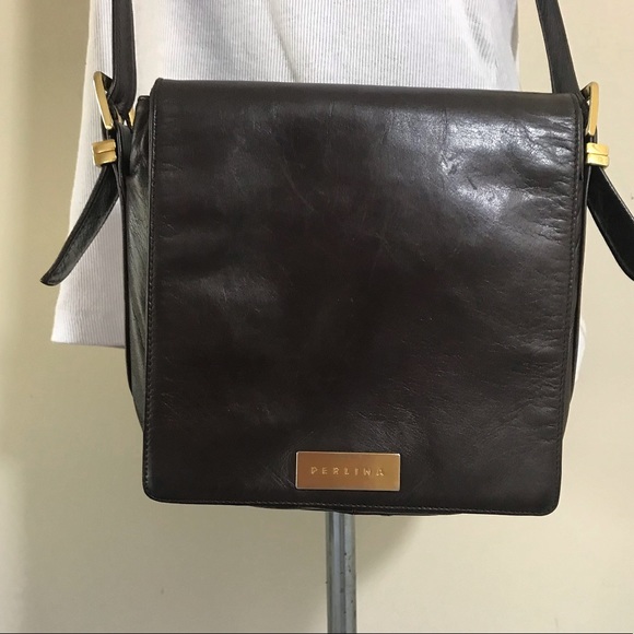 Perlina brown square crossbody with gold accents - Picture 2 of 6
